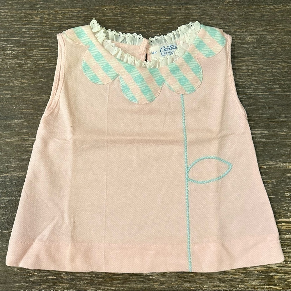 VTG Carter’s 60s/70s Baby/Toddler 4T Set Girls Gingham Summer Outfit Pink Blue - Picture 7 of 9